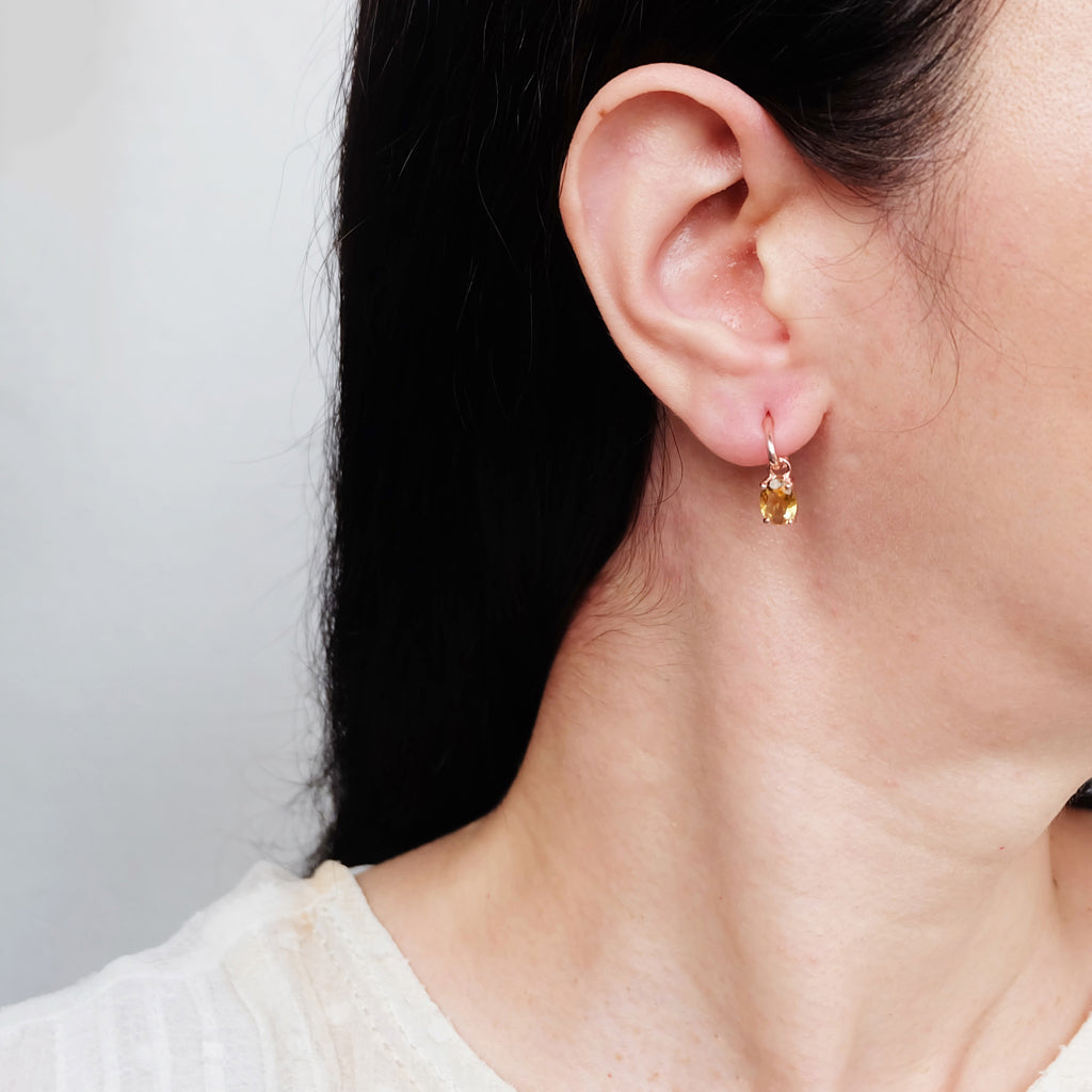 Citrine Drop Hoop Earrings Reshma - SOVATS