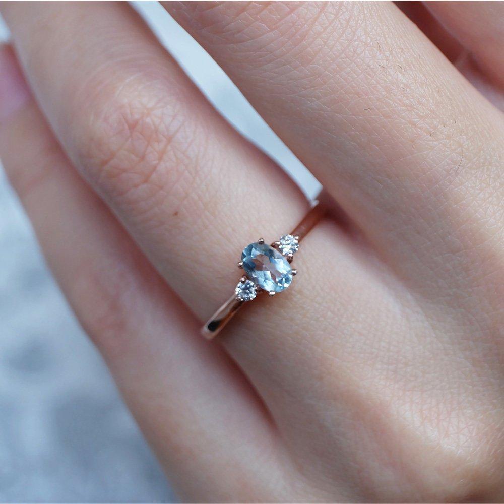 0.39 Carats 14k Solid Rose Gold Aquamarine Engagement Ring - SOVATS