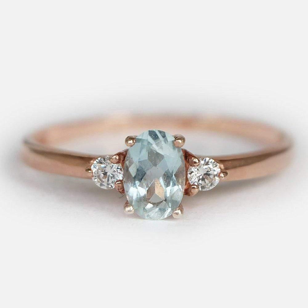 0.39 Carats 14k Solid Rose Gold Aquamarine Engagement Ring - SOVATS