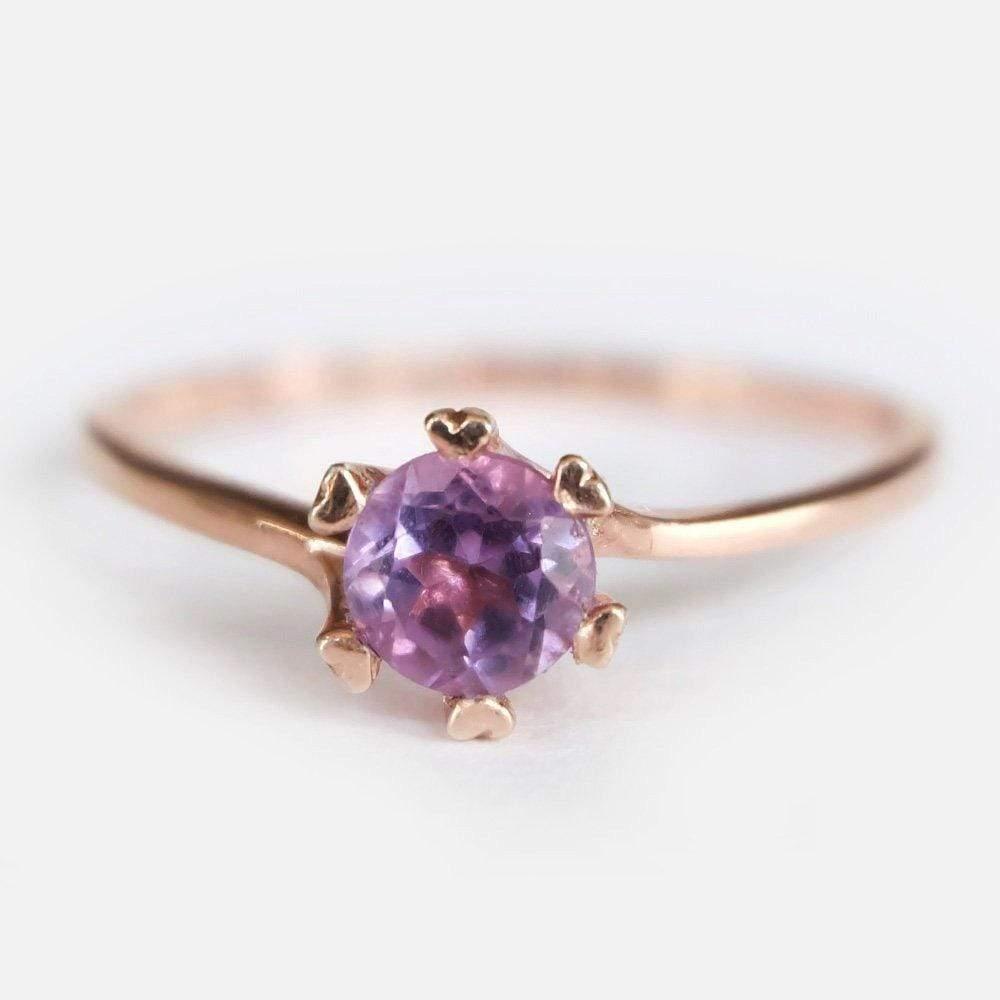 0.46 Carats 14k Solid Rose Gold Amethyst Heart Prong Engagement Ring - SOVATS