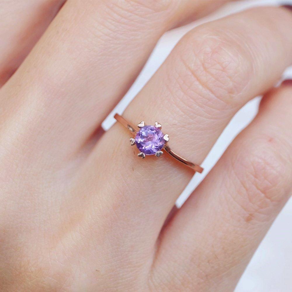 0.46 Carats 14k Solid Rose Gold Amethyst Heart Prong Engagement Ring - SOVATS