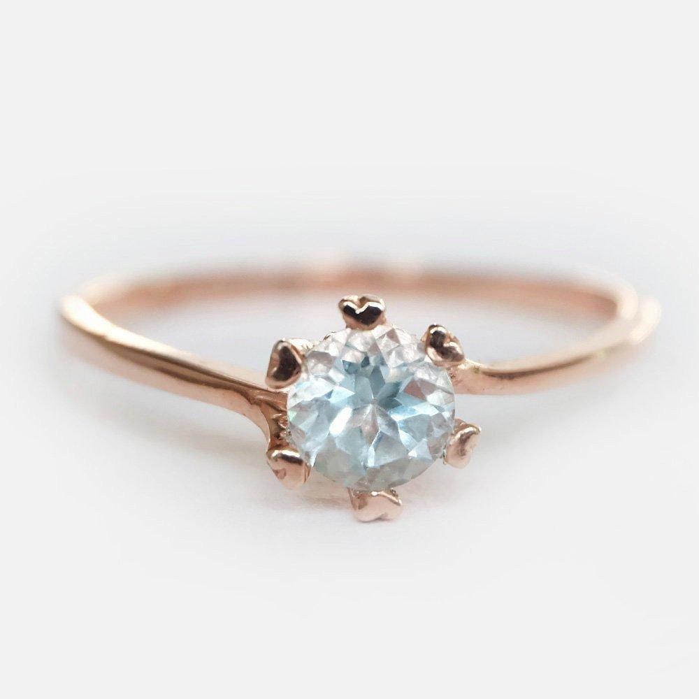 0.46 Carats 14k Solid Rose Gold Aquamarine Heart Prong Engagement Ring - SOVATS