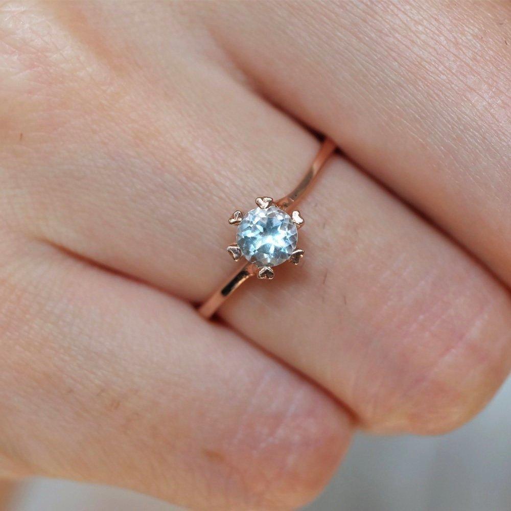 0.46 Carats 14k Solid Rose Gold Aquamarine Heart Prong Engagement Ring - SOVATS