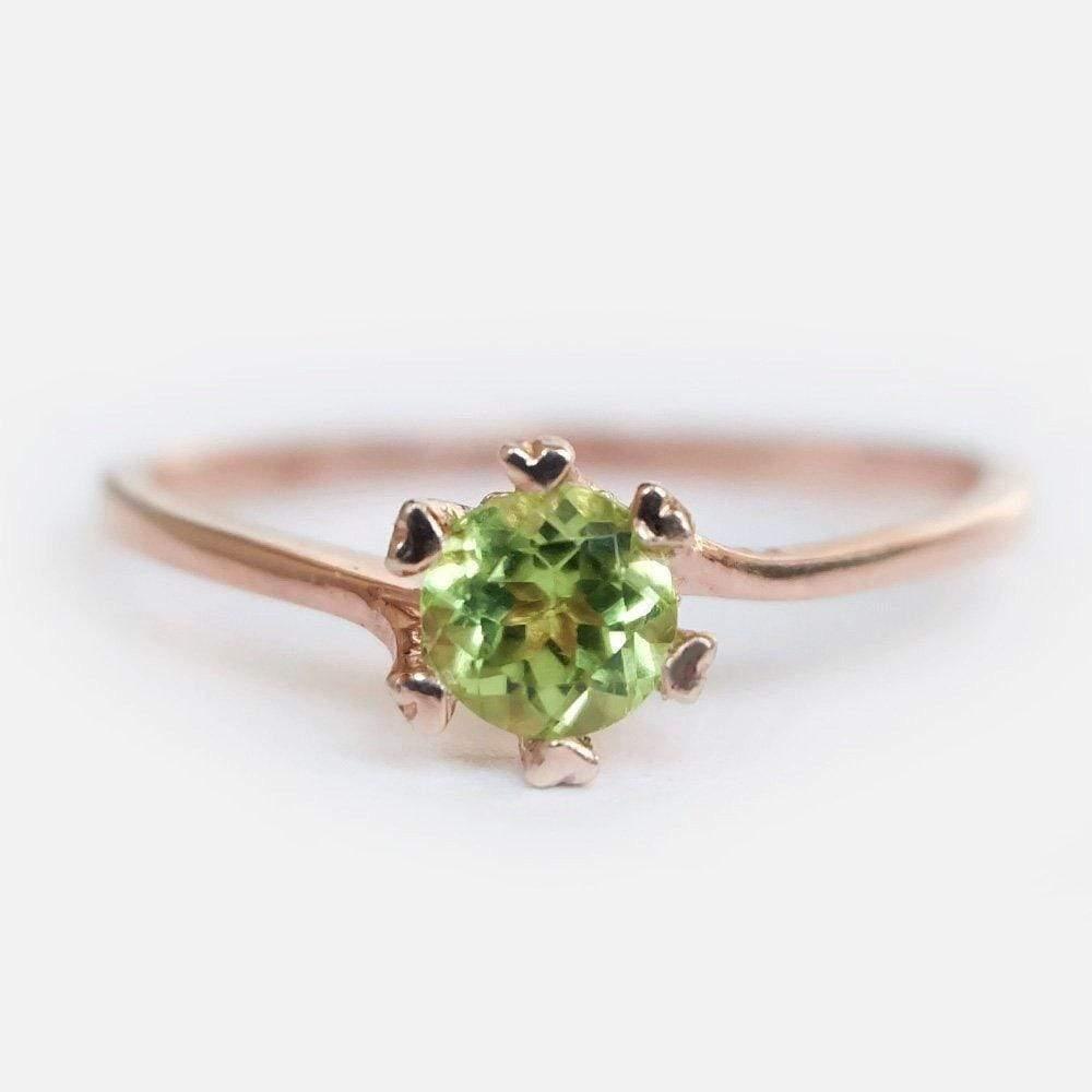 0.60 Carats 14k Solid Rose Gold Peridot Heart Prong Engagement Ring - SOVATS