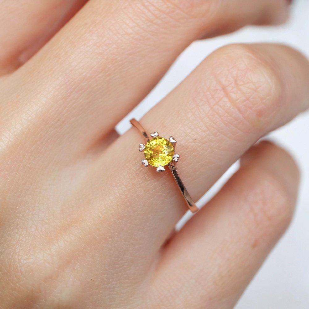 0.70 Carats 14k Solid Rose Gold Yellow Sapphire Heart Prong Engagement Ring - SOVATS