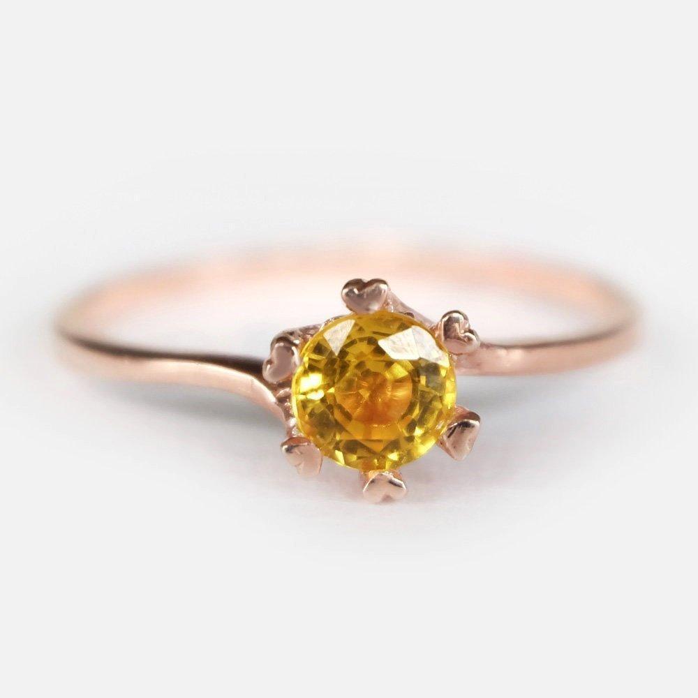 0.70 Carats 14k Solid Rose Gold Yellow Sapphire Heart Prong Engagement Ring - SOVATS