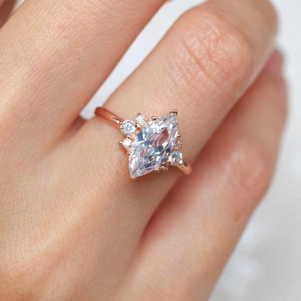 1.8 Carats 14k Solid Rose Gold White Topaz Engagement Ring - SOVATS